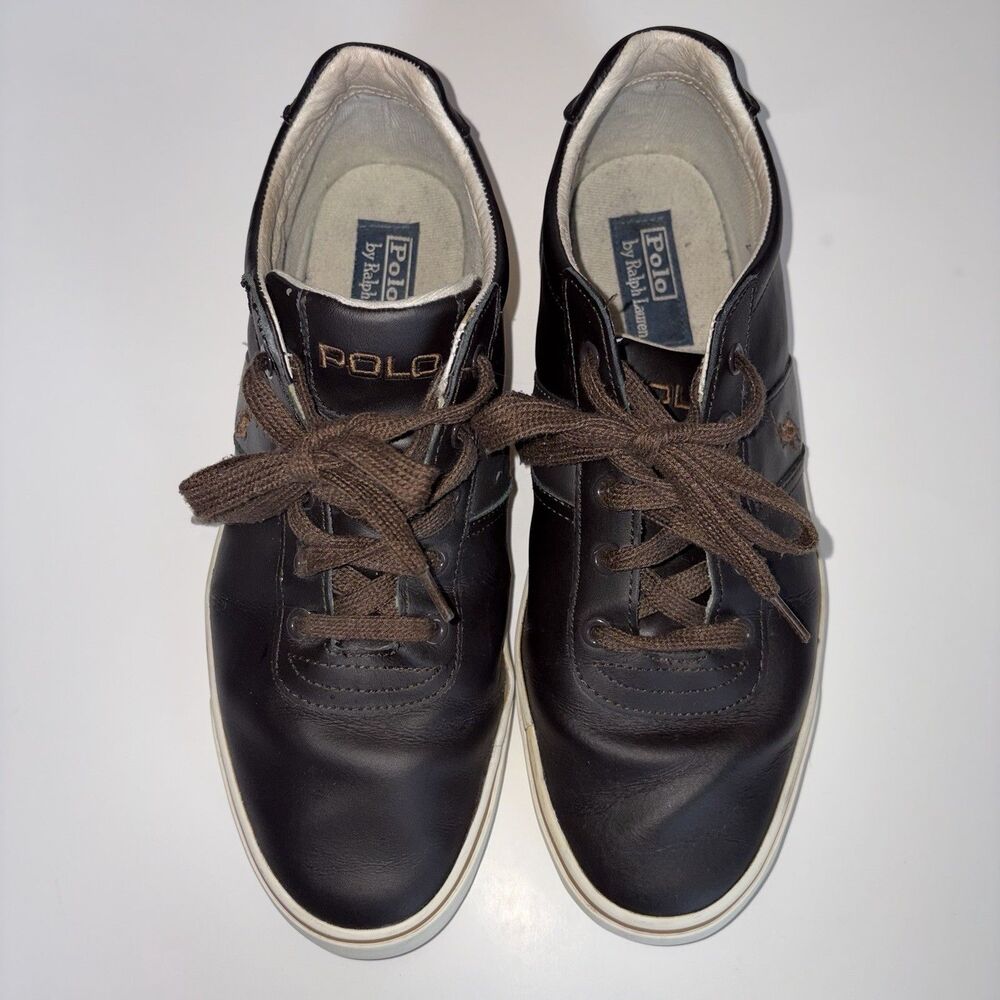 Polo Ralph Lauren Hanford Sneakers Mens US 11.5 Brown Leather Casual Lace Shoes